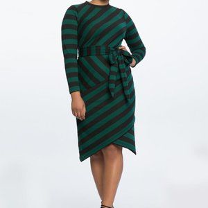 Eloquii | Green & Black Striped Asymmetrical Dress